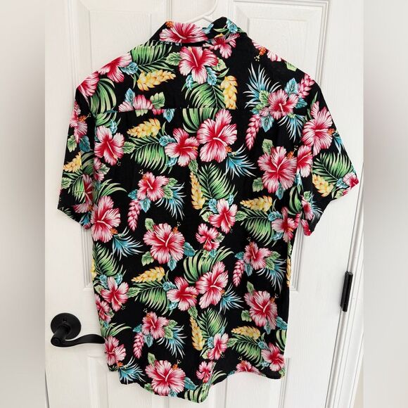 Unbranded Black Neon Floral Hawaiian Shirt Men’s Size M - Picture 3 of 6